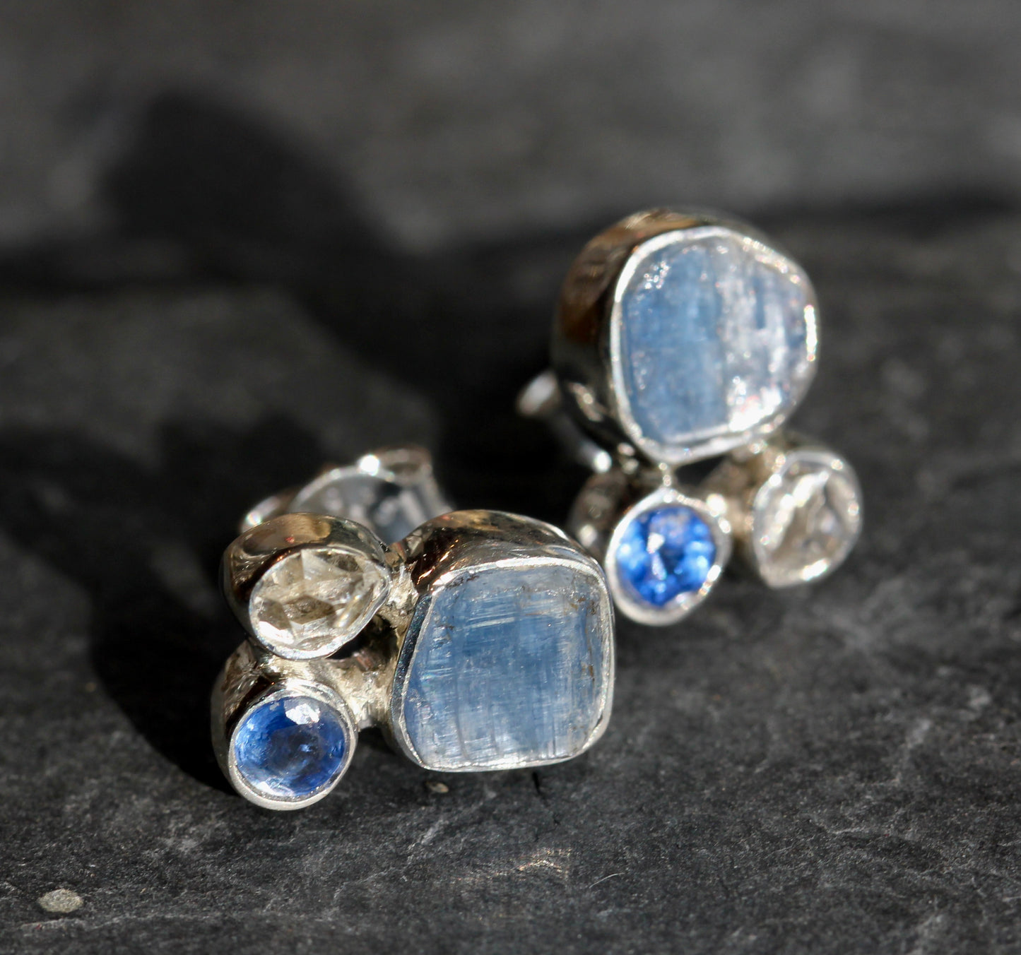 Kyanite Herkimer Diamond Cluster Post Earrings