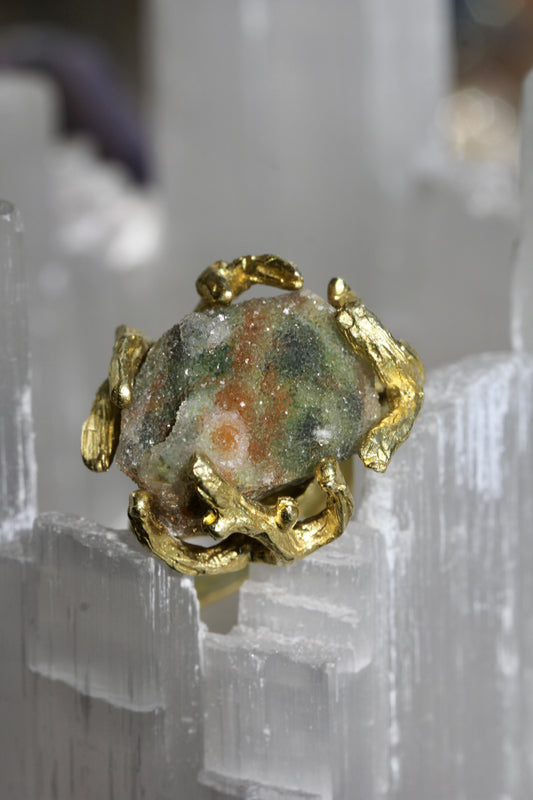 Chrome Chalcedony Druzy Branch Ring