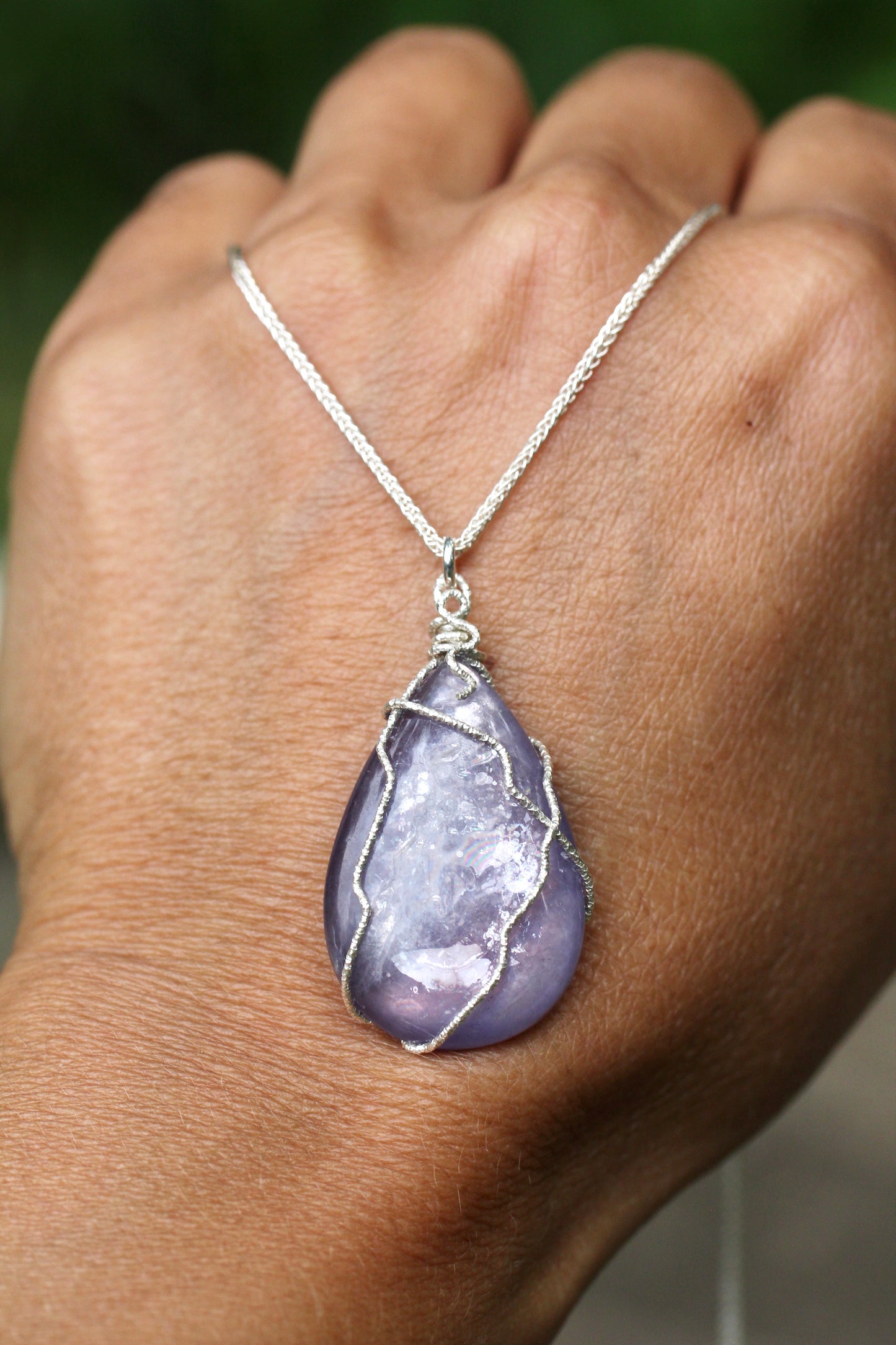 Lepidolite Teardrop Silver Necklace