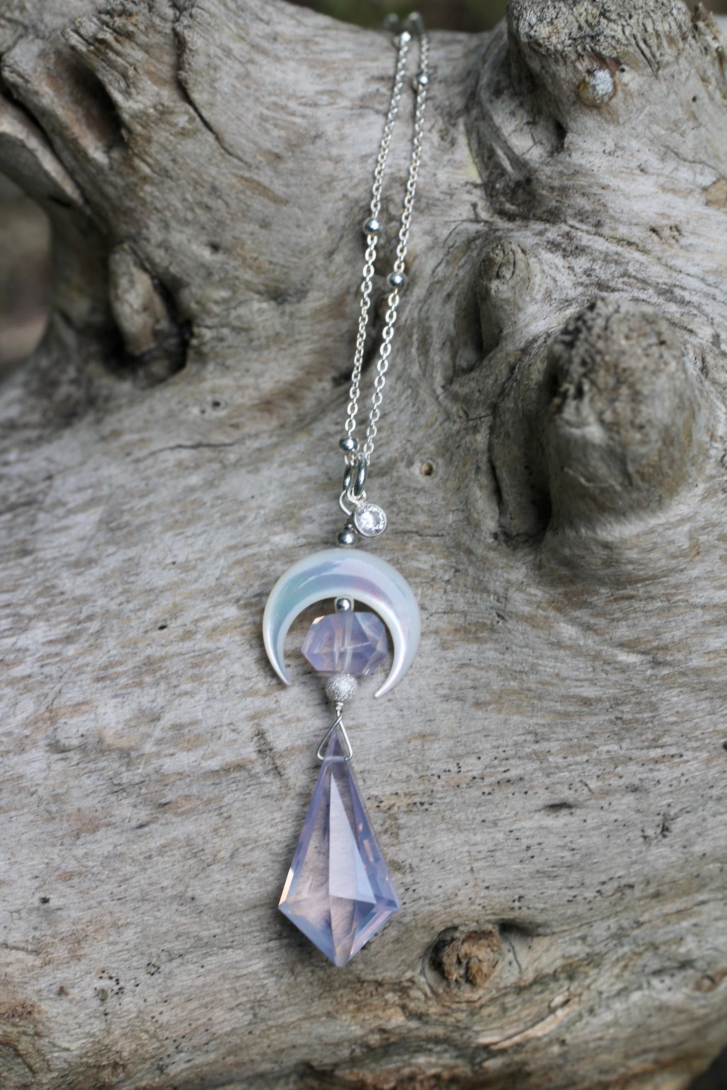Lavender Quartz Mother of Pearl Moon Necklace