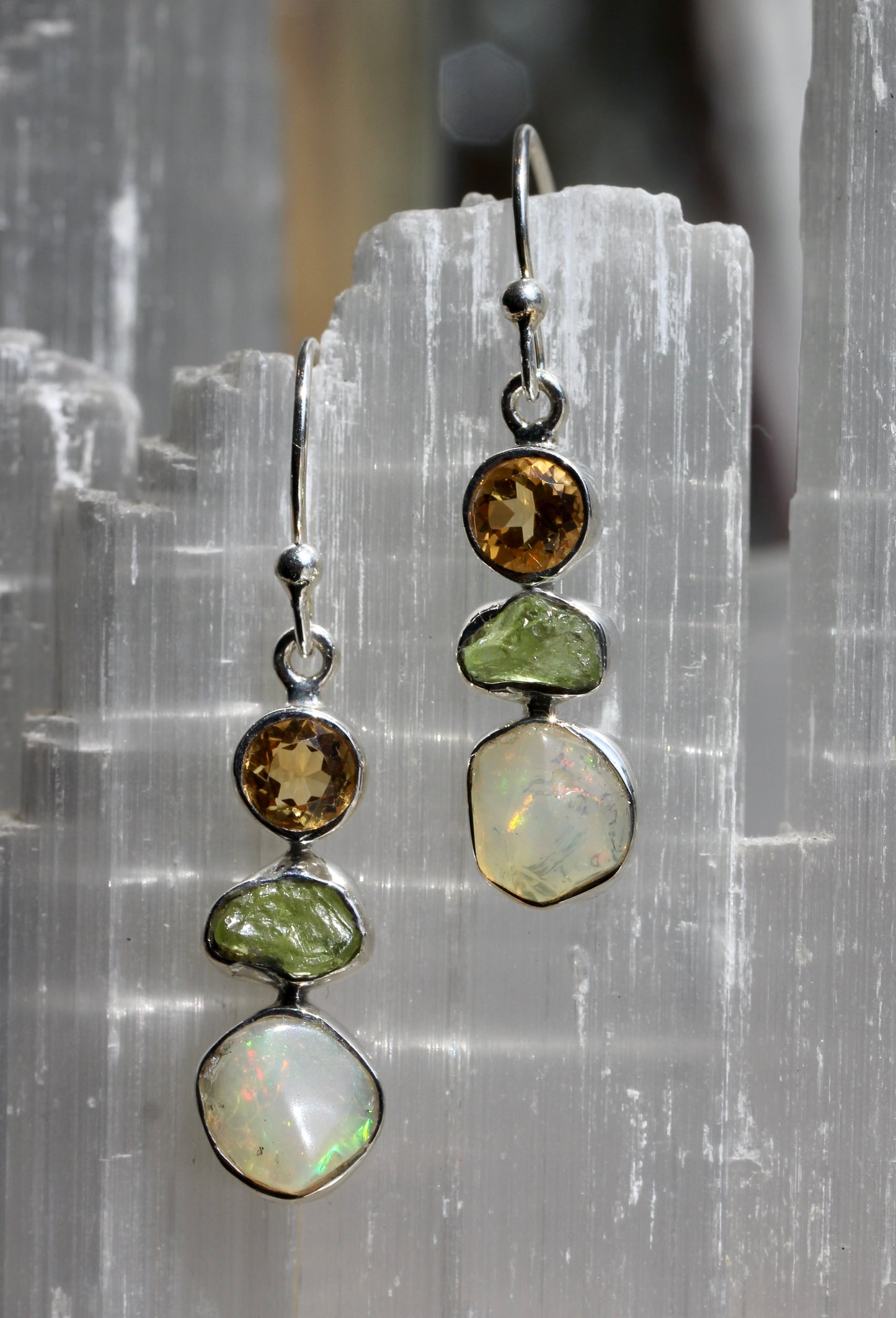 Opal Peridot Citrine Drop Earrings