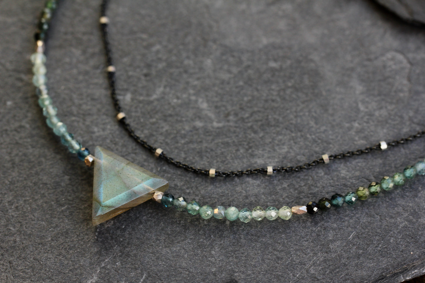 Labradorite Indicolite Tourmaline Multi Strand Necklace