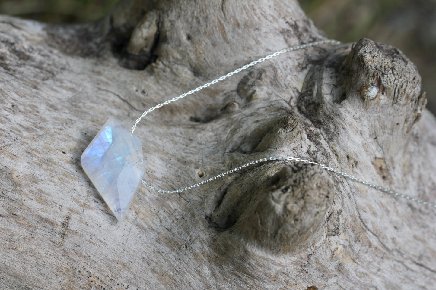 Rainbow Moonstone Sparrow Silver Necklace