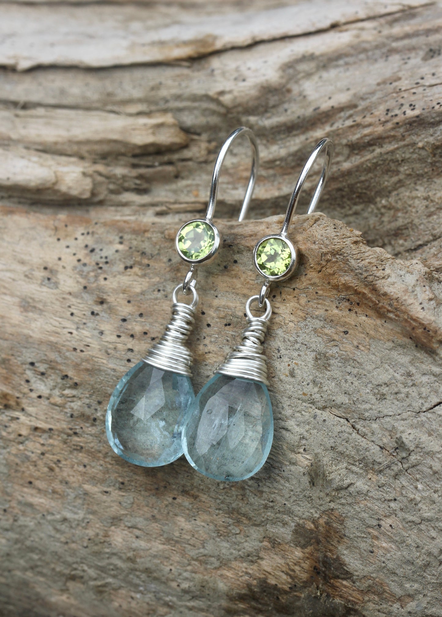 Aquamarine Peridot Drop Earrings