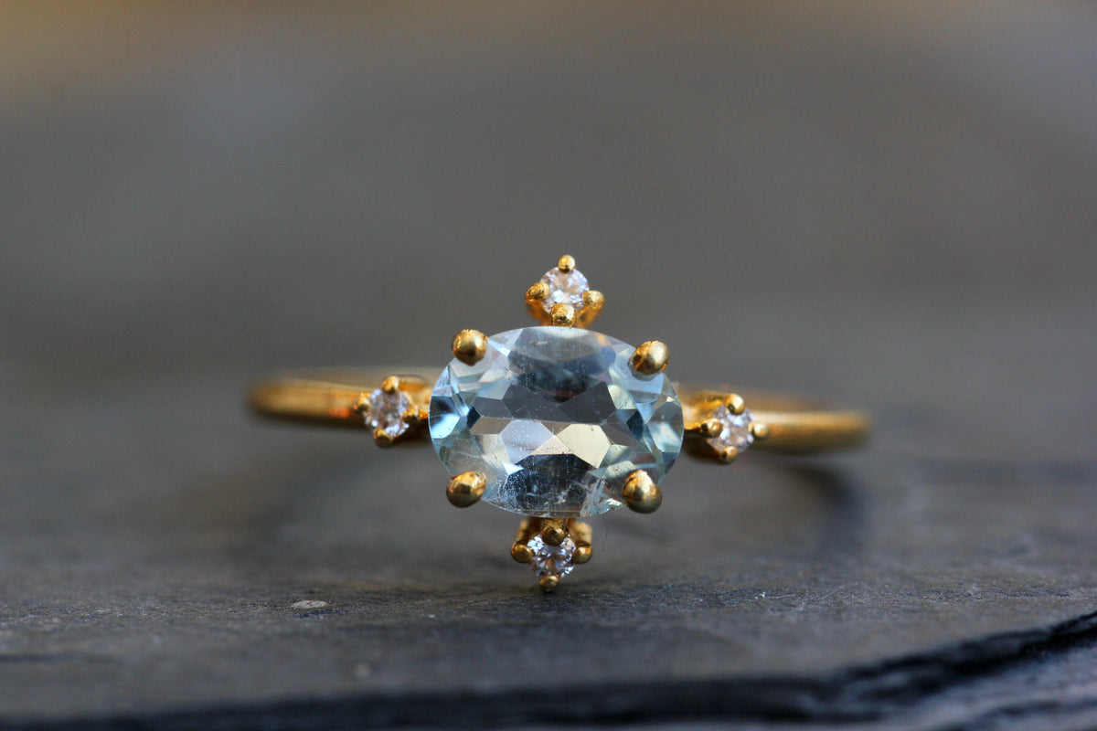 Aquamarine White Topaz Gold Vermeil Ring