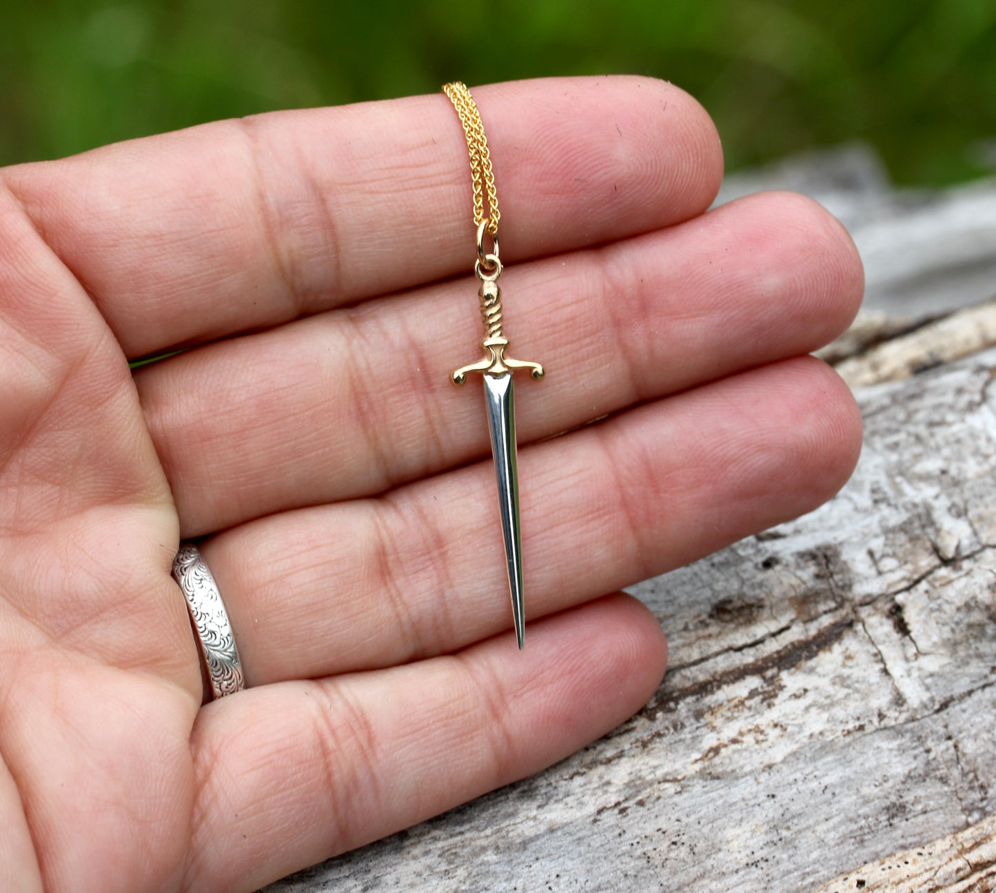 Silver and Gold Sword Necklace