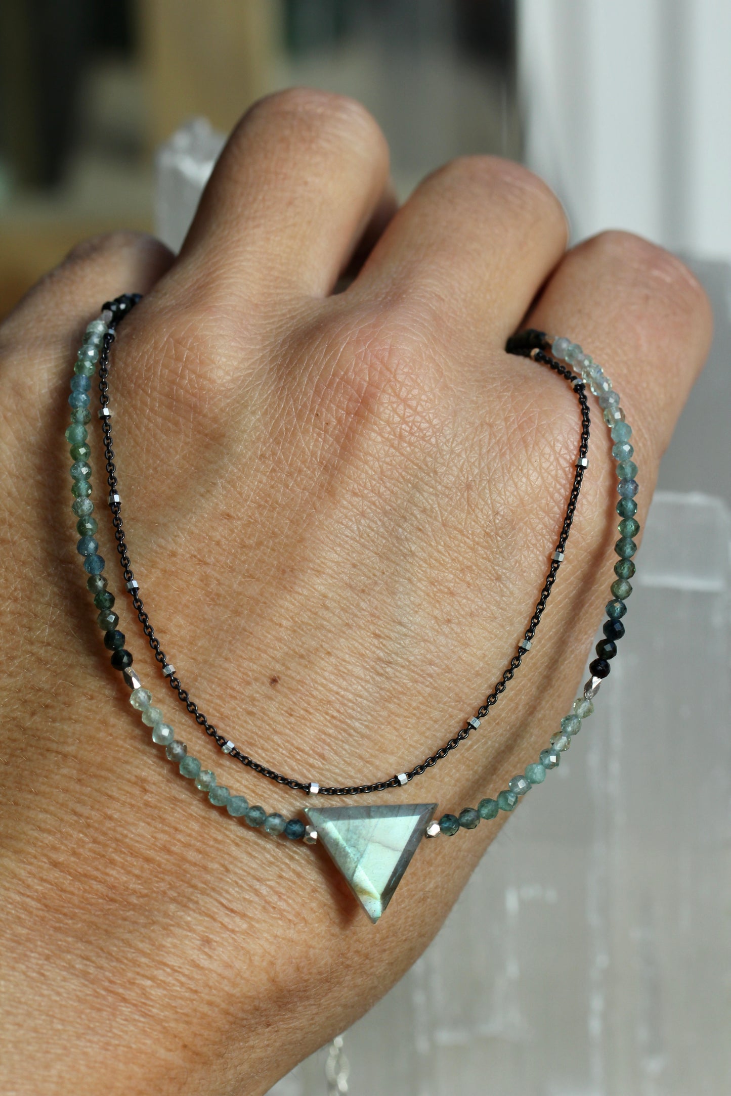 Labradorite Indicolite Tourmaline Multi Strand Necklace