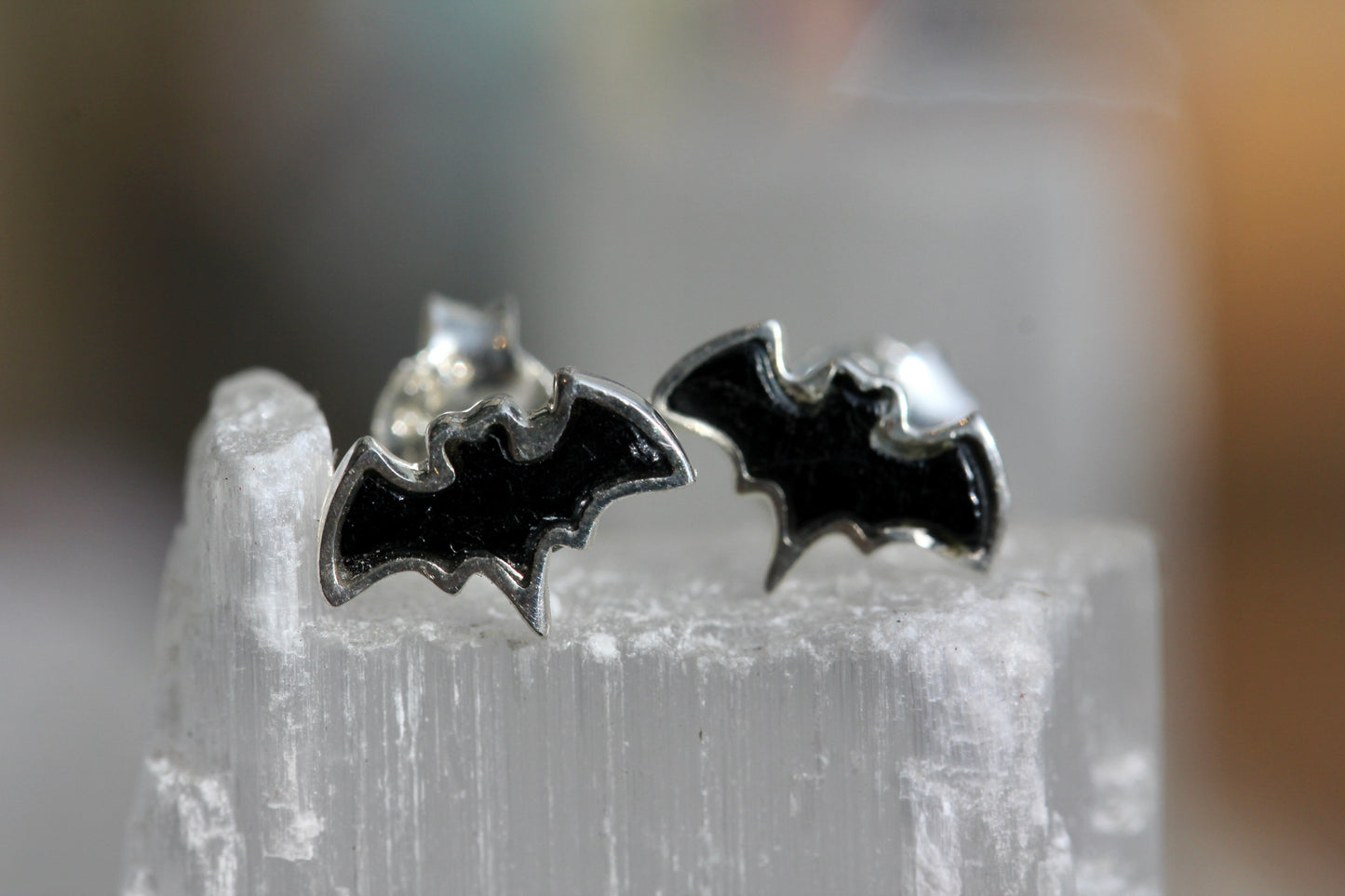 Black Tourmaline Bat Post Earrings