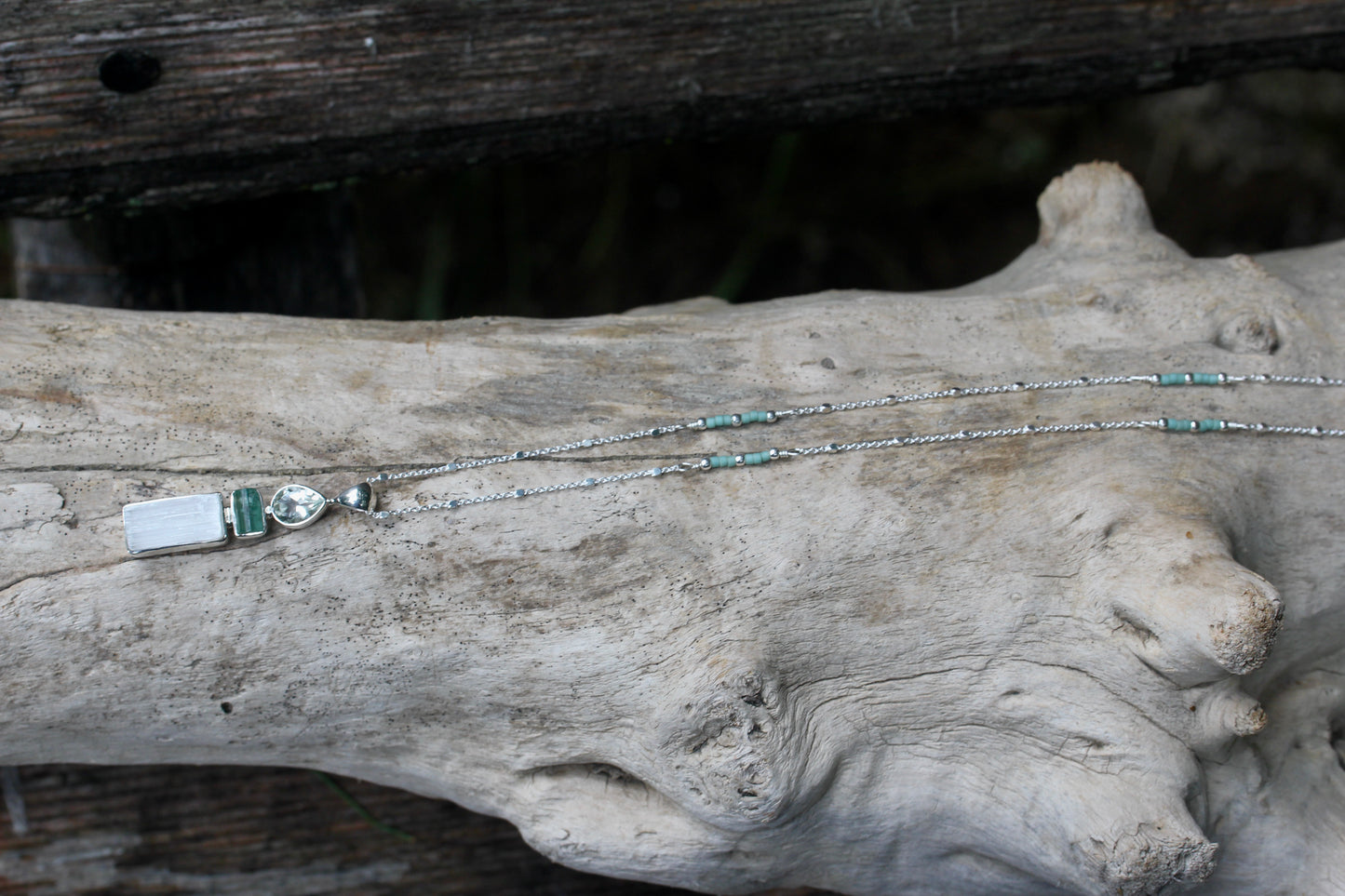 Selenite Tourmaline Prasiolite Necklace