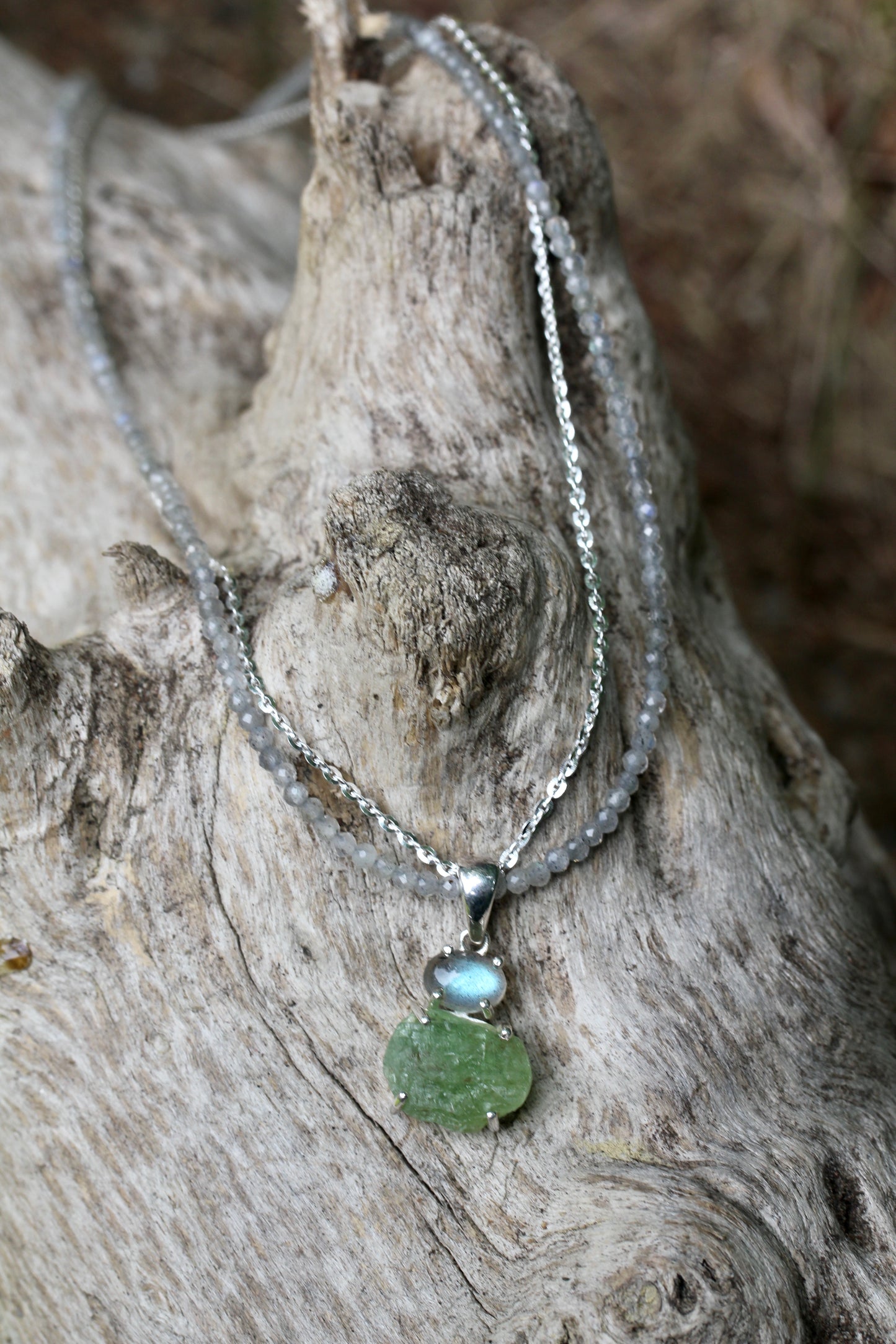 Green Kyanite Labradorite Multi Strand Necklace