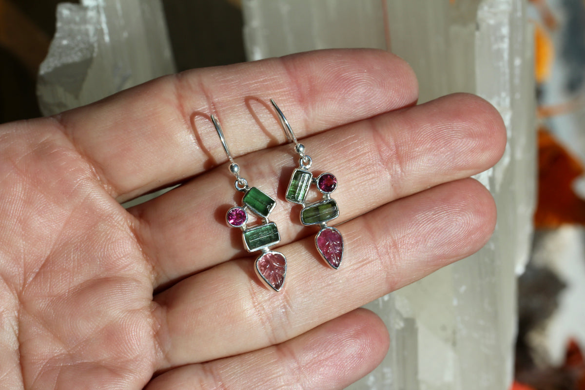 Tourmaline Leaf Crystal Earrings