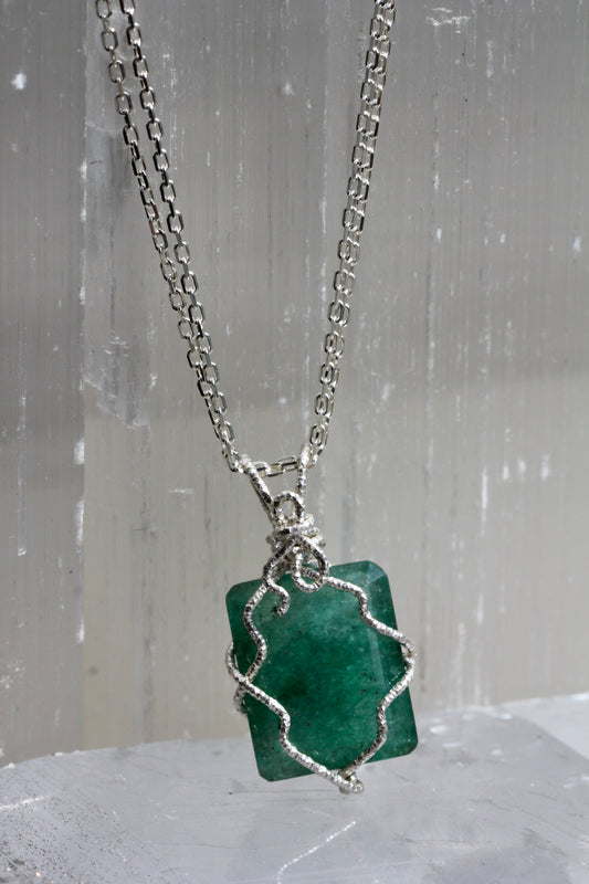 Emerald Silver Wrap Necklace