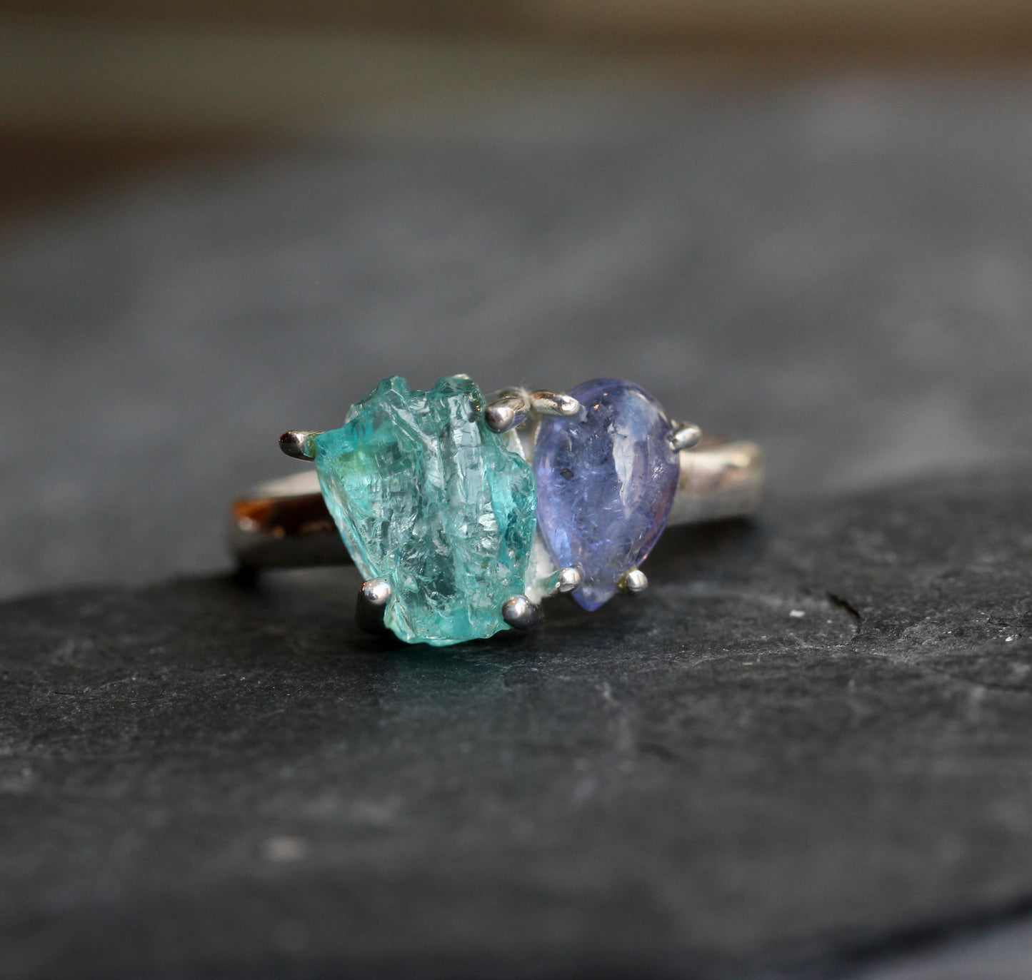 Raw Blue Apatite Tanzanite Ring