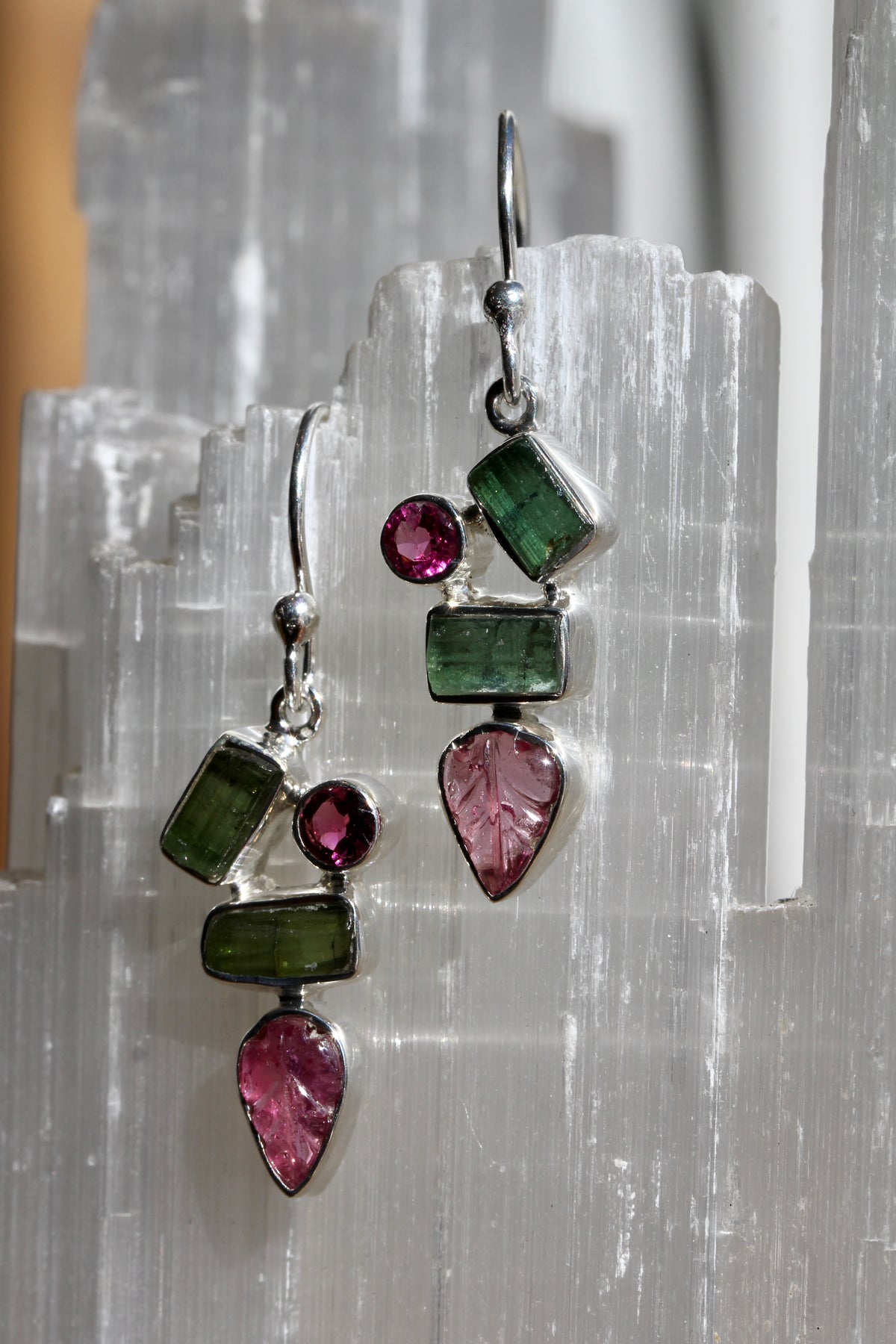 Tourmaline Leaf Crystal Earrings