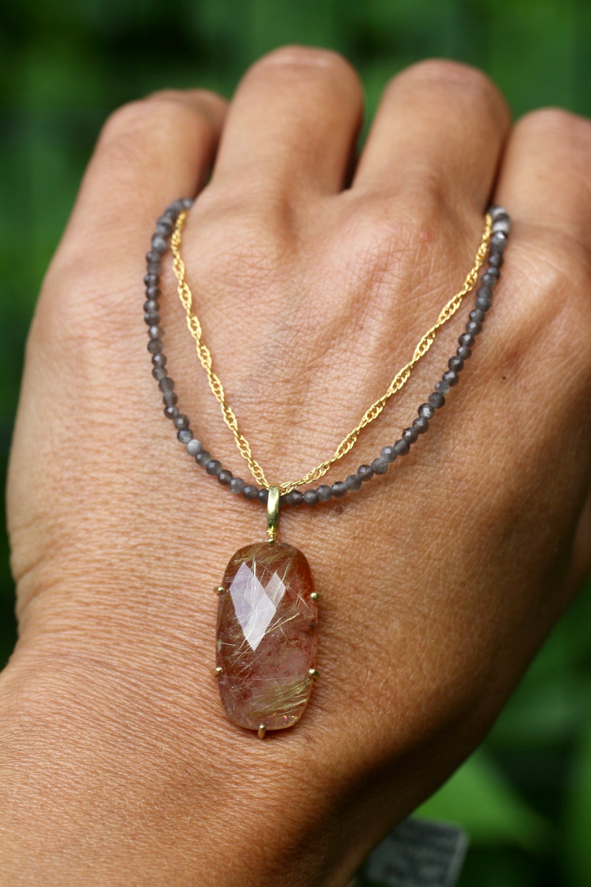 Rutilated Quartz Moonstone Beaded Chain Necklace