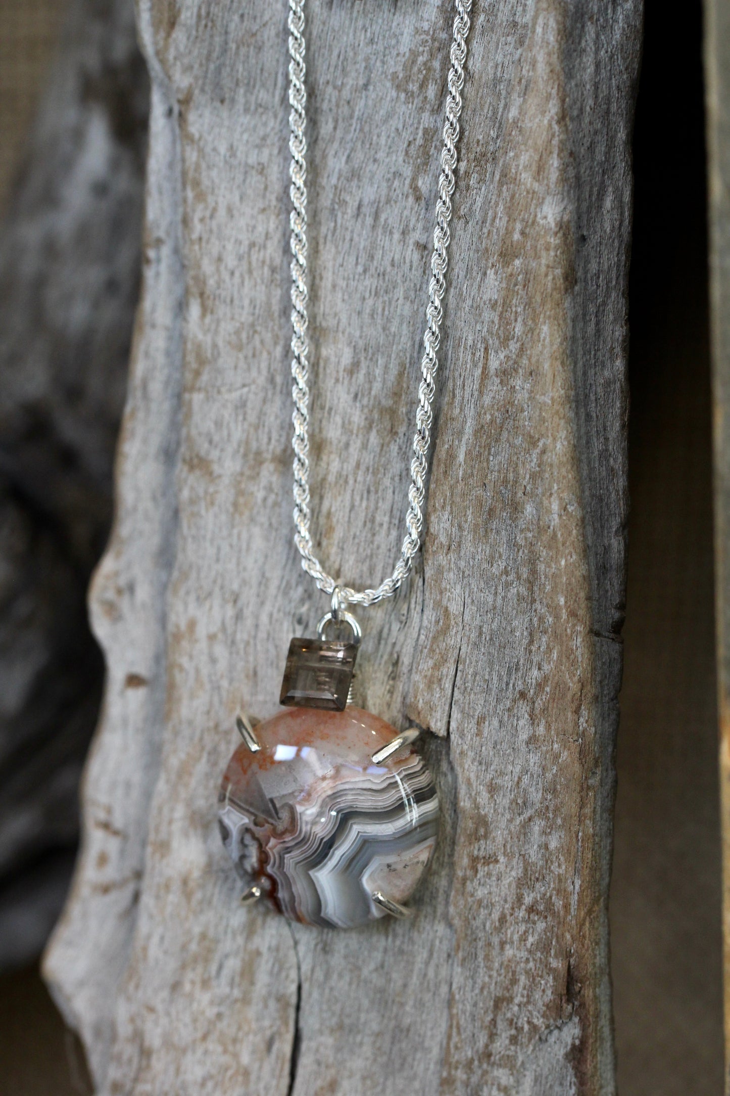 Crazy Lace Agate Smokey Quartz Necklace