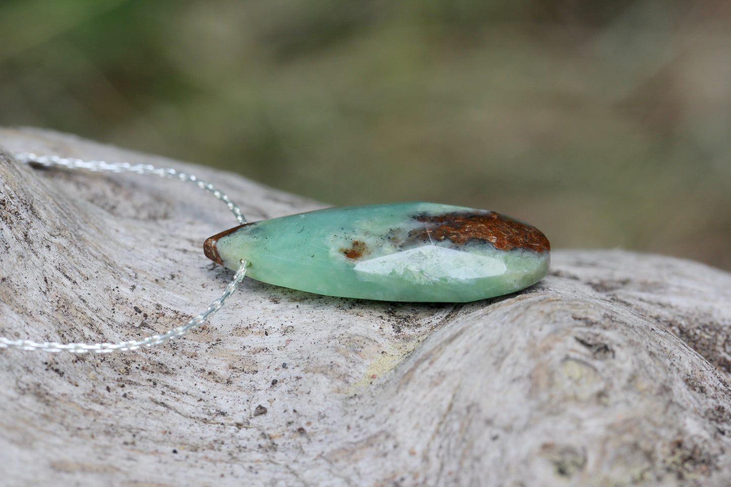Chrysoprase Teardrop Silver Necklace