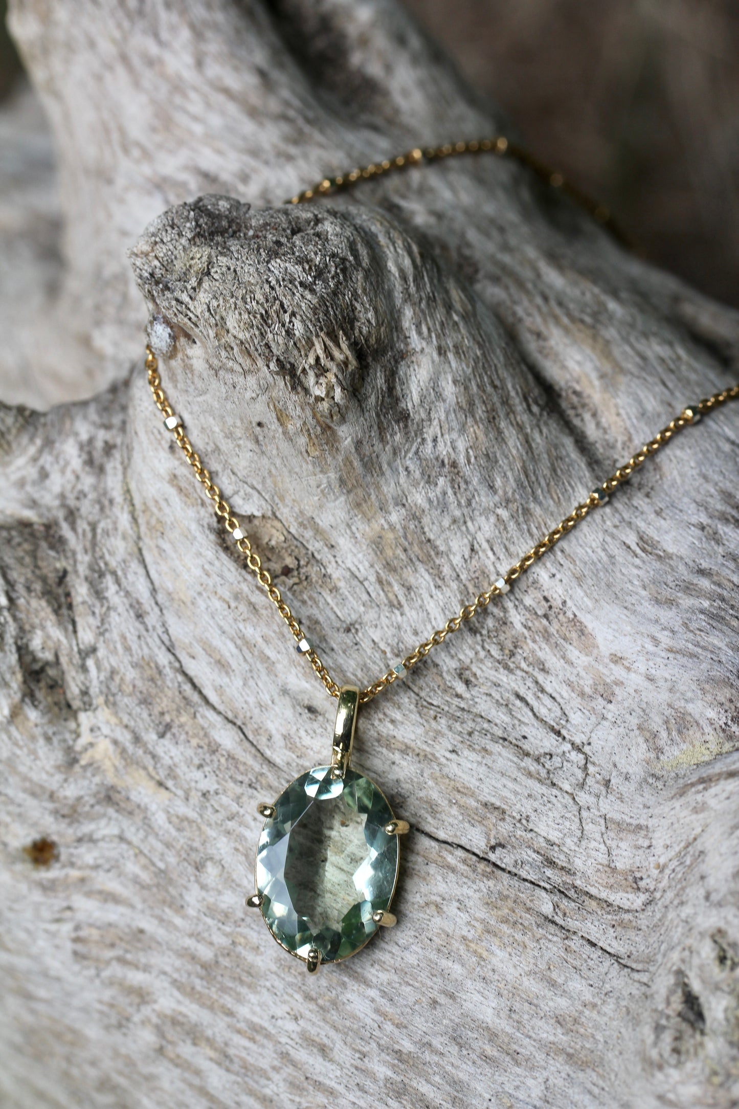 Prasiolite Gem Two Toned Vermeil Necklace