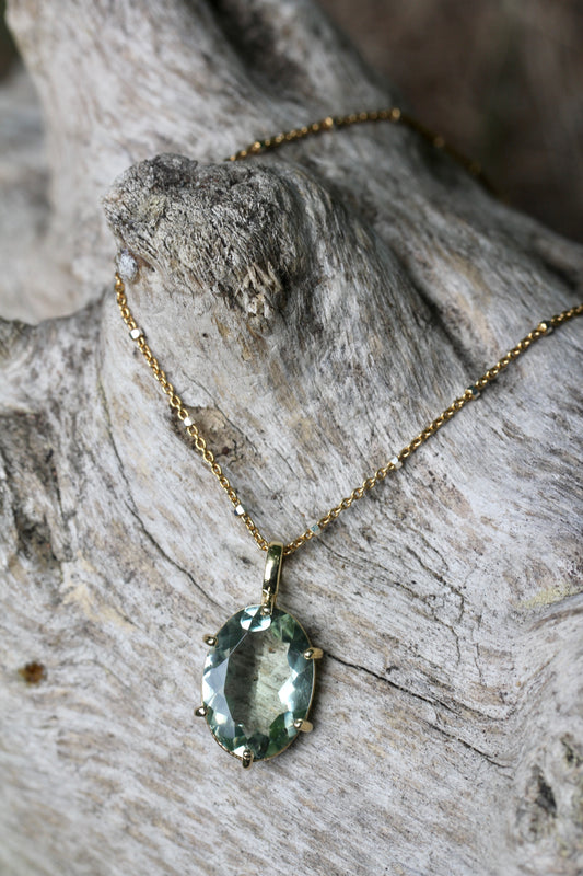 Prasiolite Gem Two Toned Vermeil Necklace