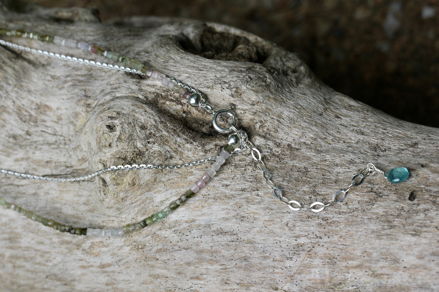 Blue Apatite Tourmaline Multi Strand Necklace