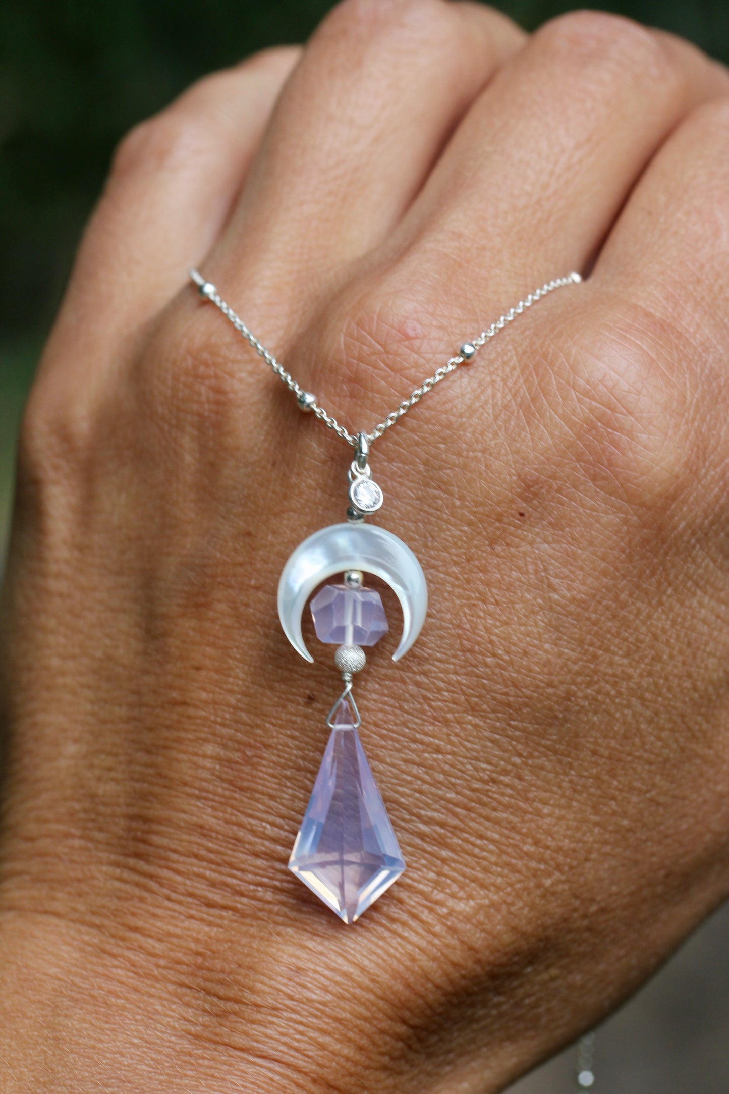 Lavender Quartz Mother of Pearl Moon Necklace