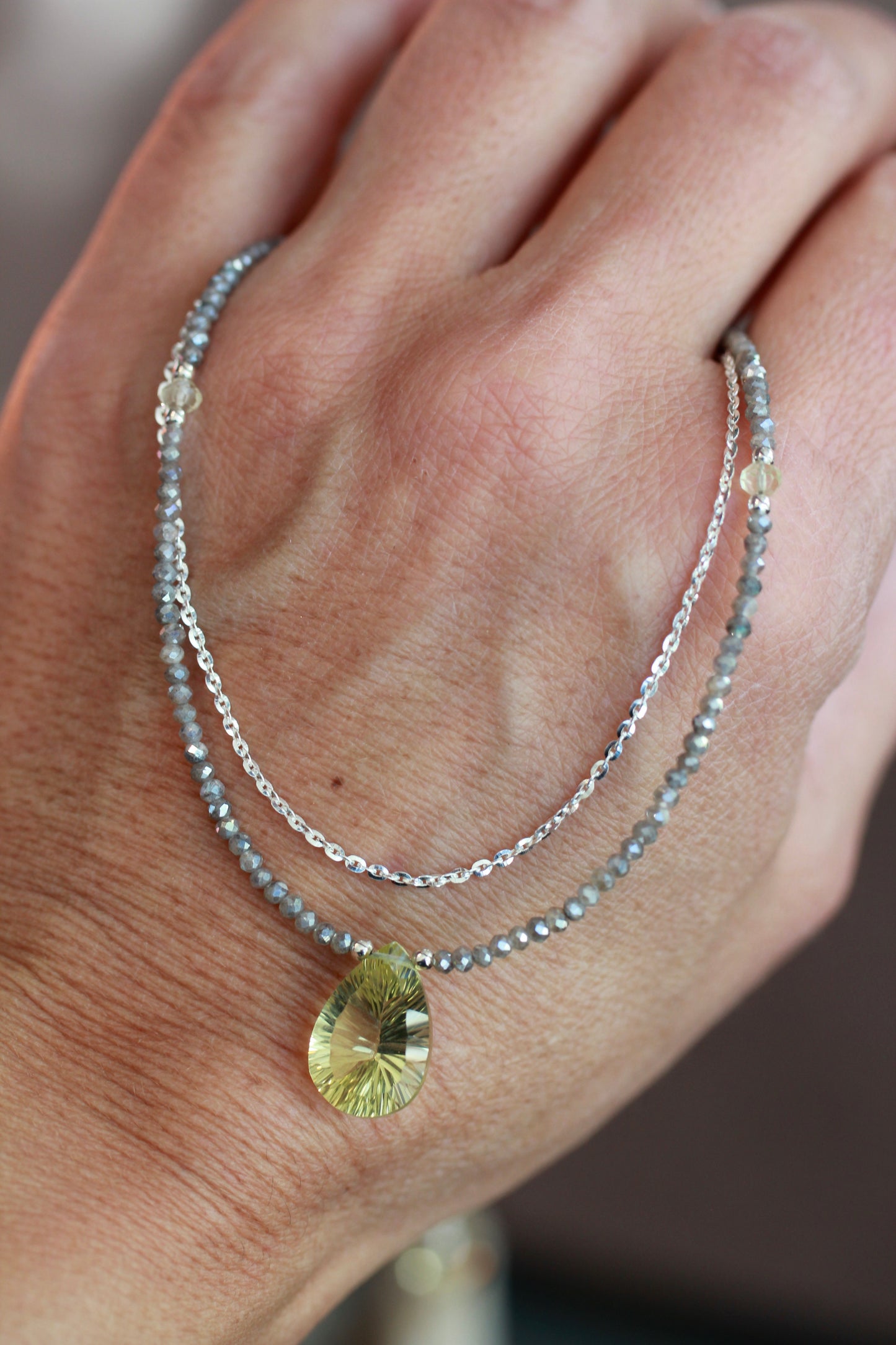 Lemon Topaz Labradorite Beaded Chain Necklace