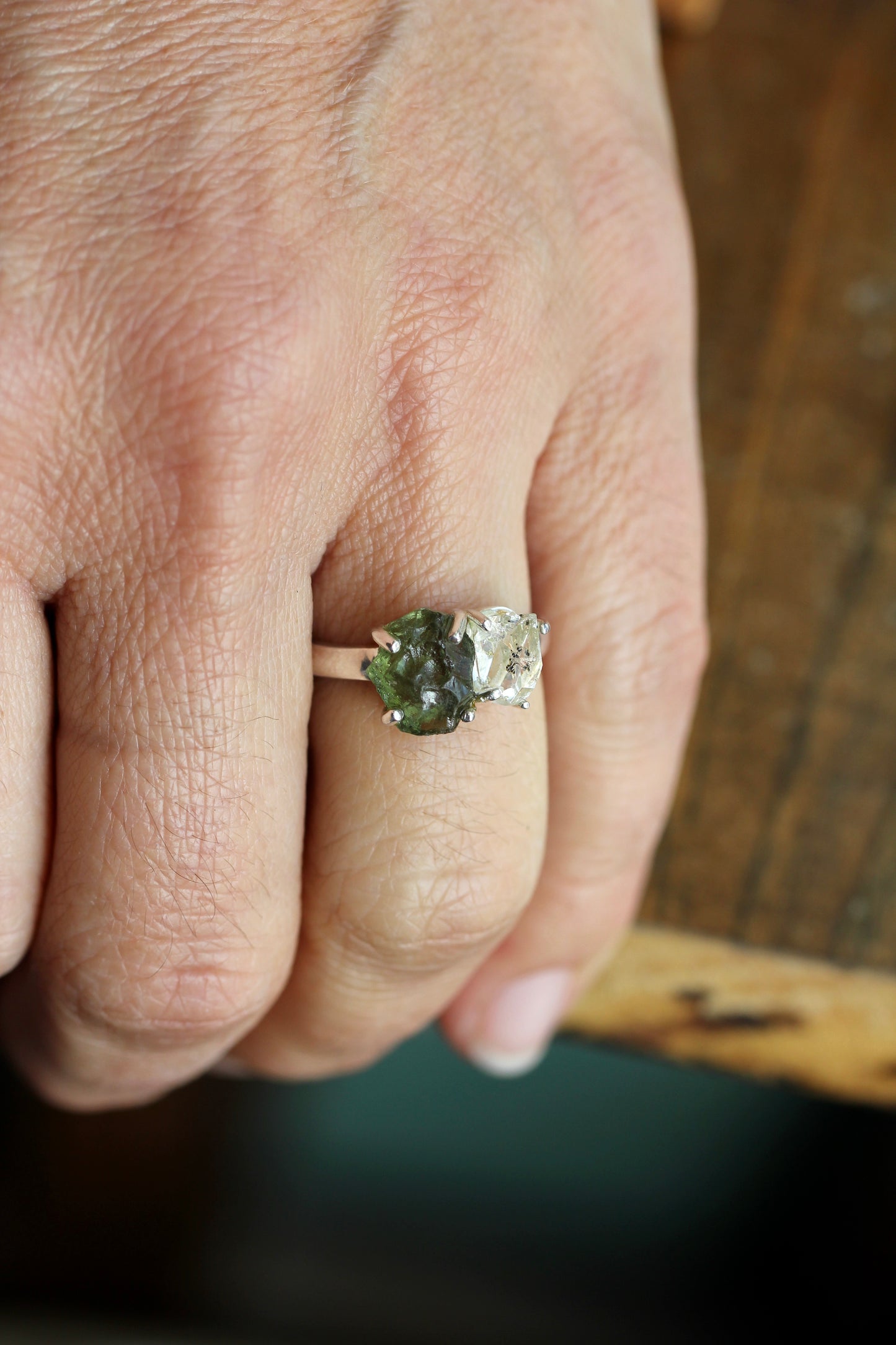 Moldavite Pakimer Diamond Ring