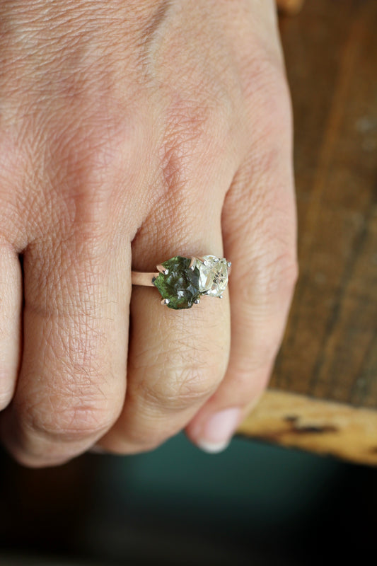 Moldavite Pakimer Diamond Ring