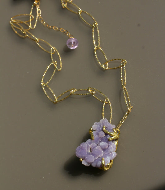 Grape Agate Druzy Chunky Gold  Necklace