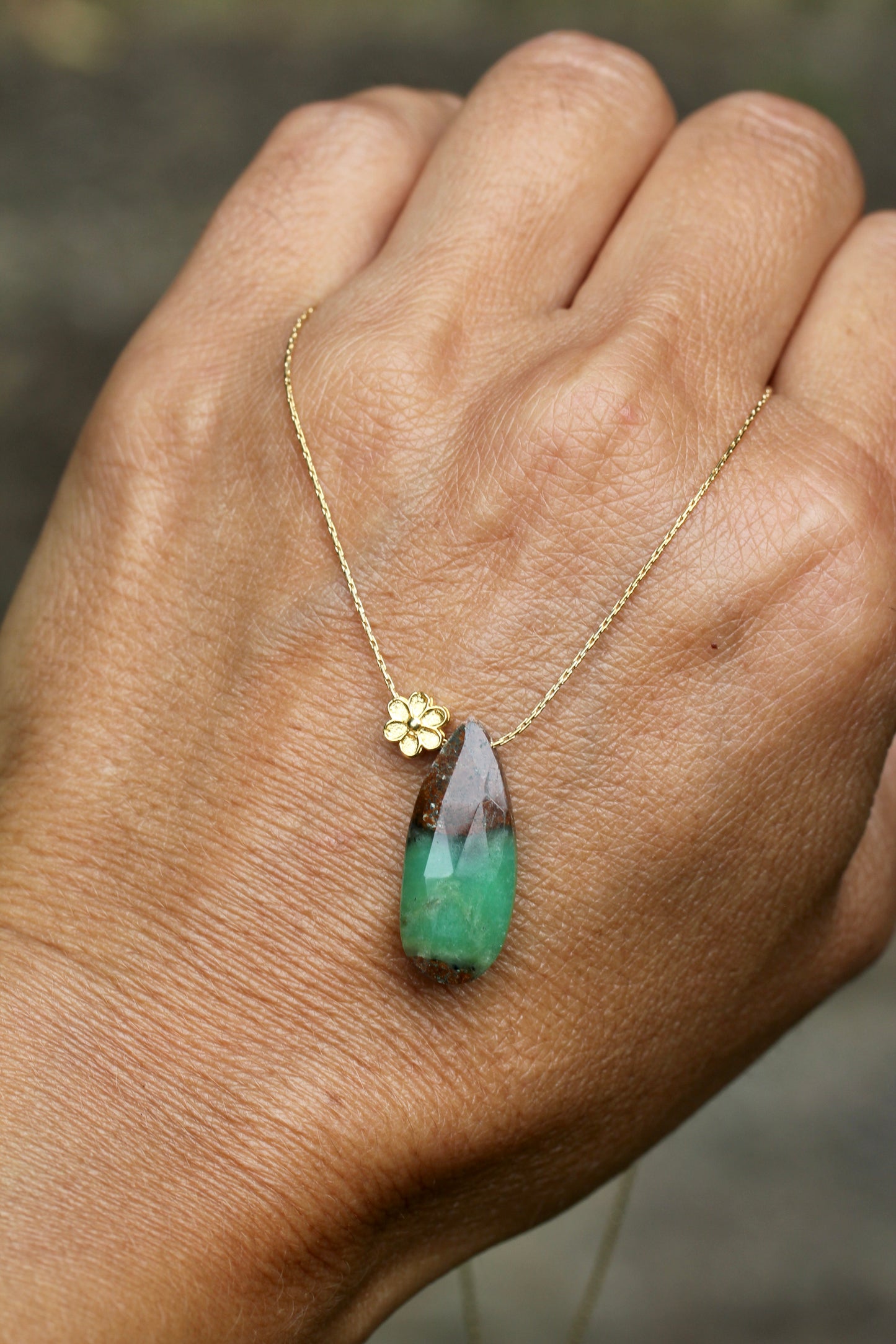 Chrysoprase Gold Flower Necklace