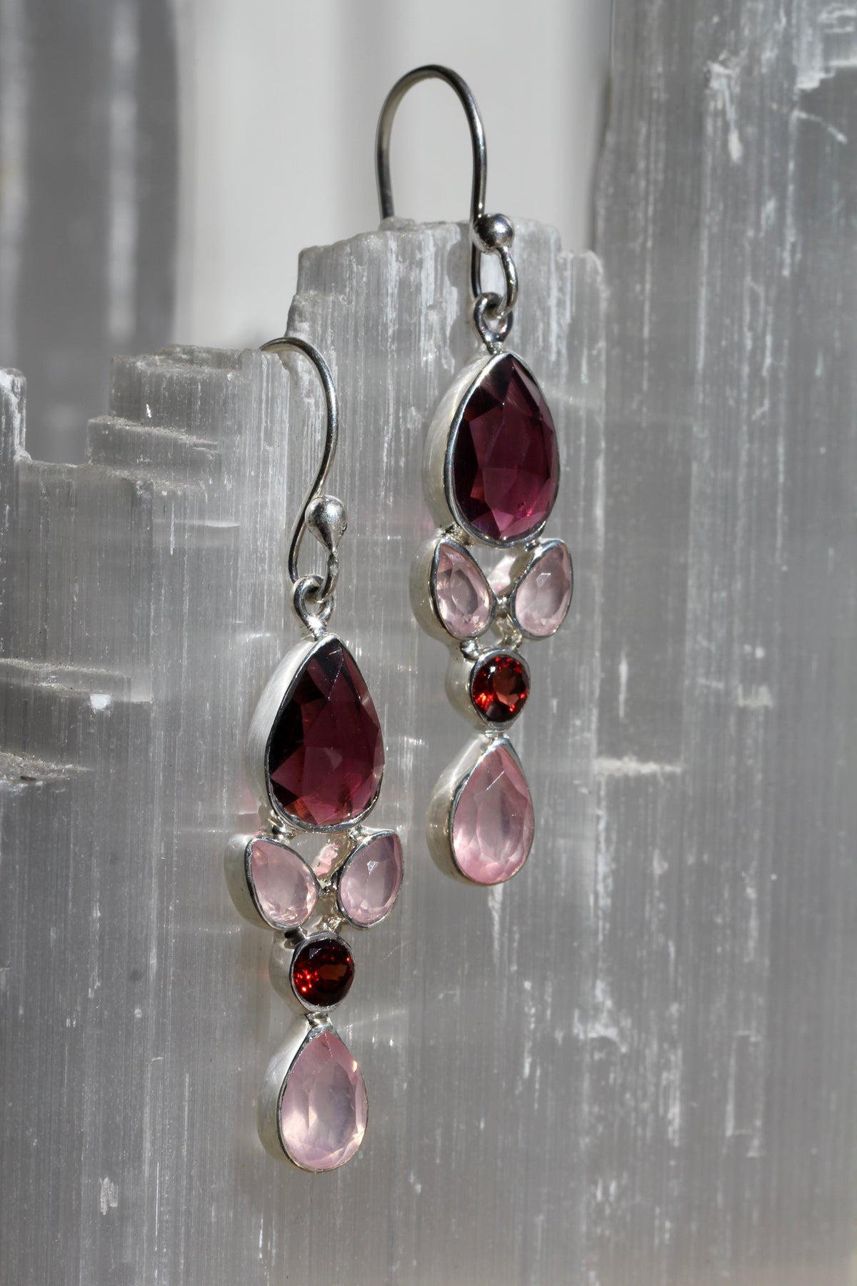 Garnet Rose Quartz Earrings