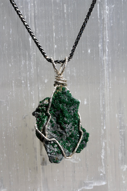 Uvarovite Silver Wrap Druzy Pendant