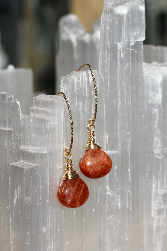 Sunstone Sparkle V Wire Gold Earrings