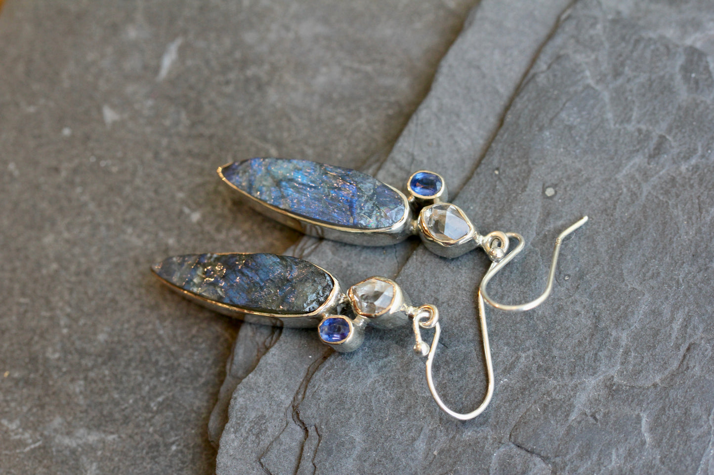 Labradorite Herkimer Diamond Kyanite Earrings