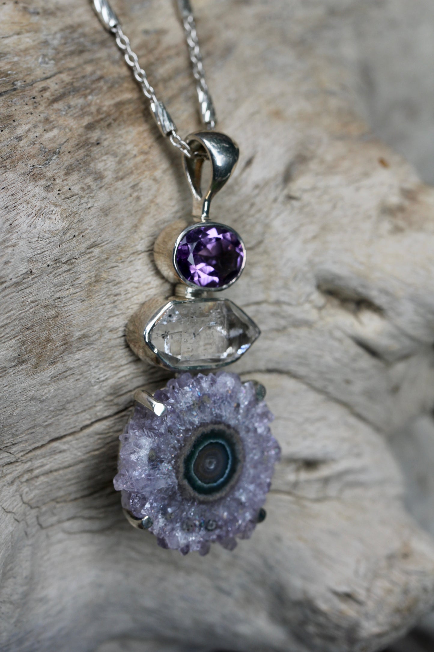 Amethyst Stalactite Herkimer Diamond Pendant