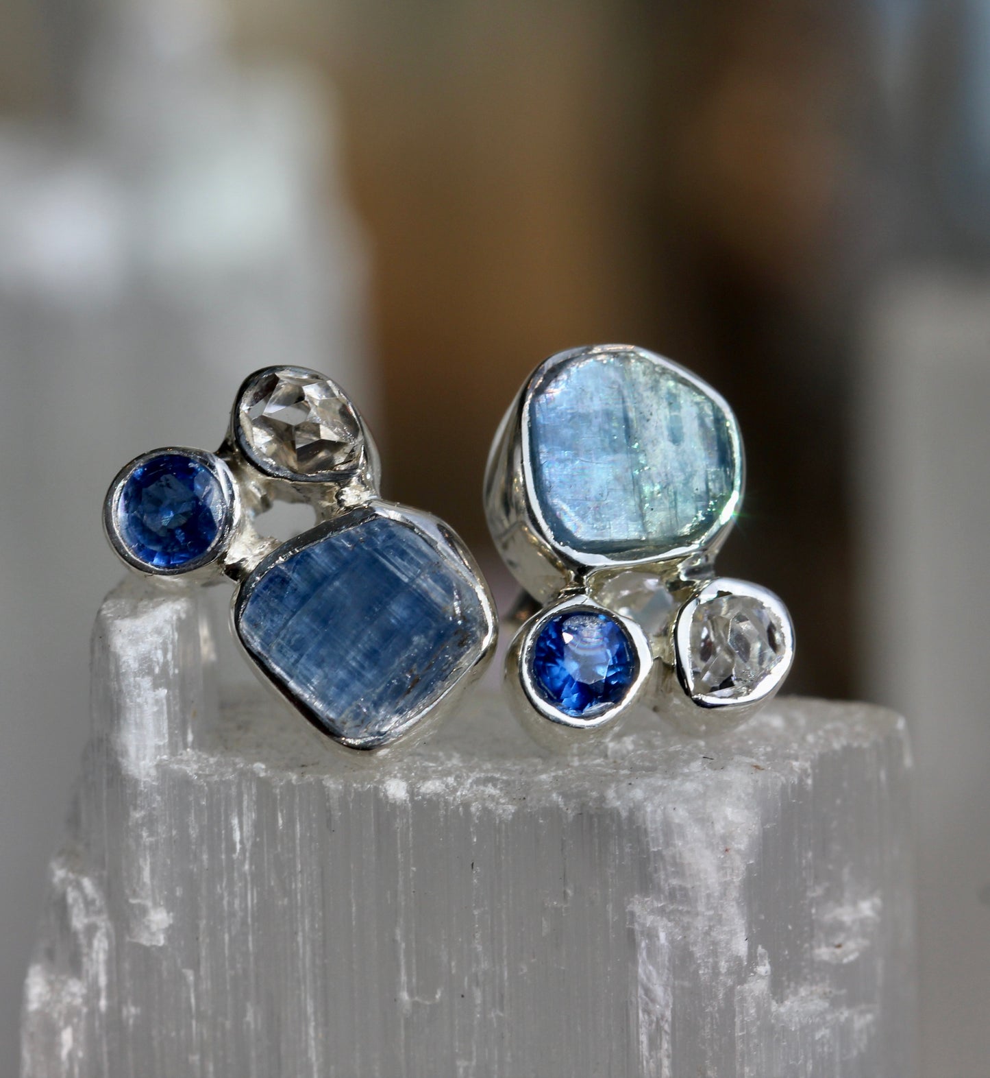 Kyanite Herkimer Diamond Cluster Post Earrings