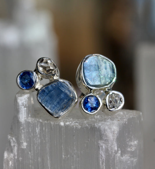 Kyanite Herkimer Diamond Cluster Post Earrings