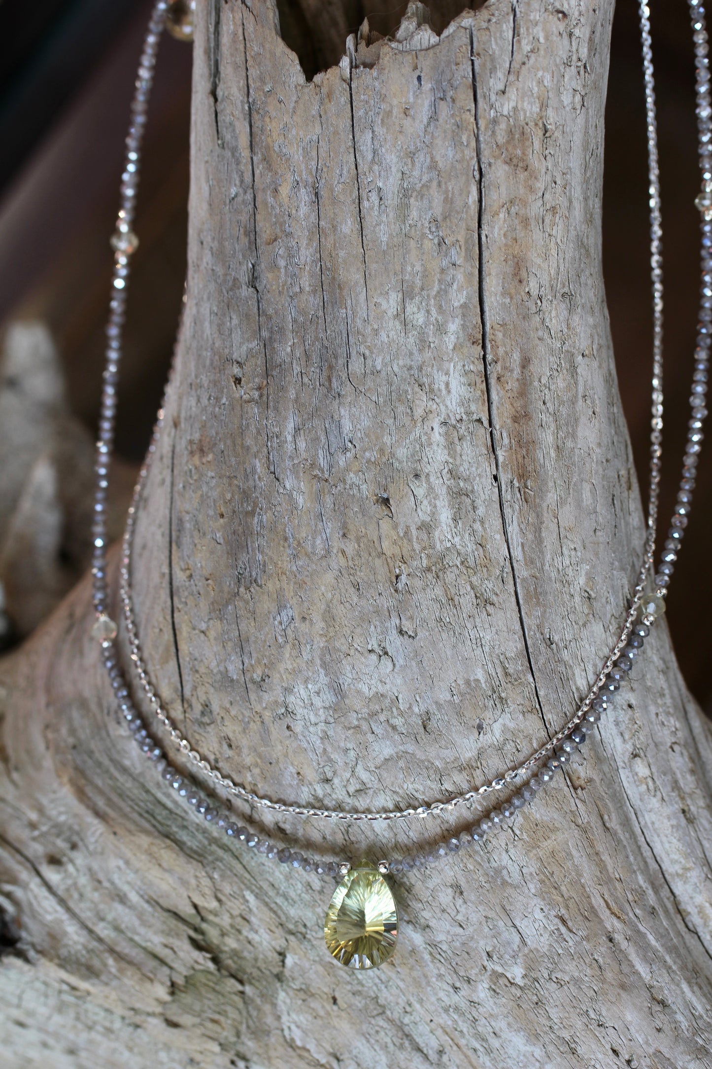 Lemon Topaz Labradorite Beaded Chain Necklace