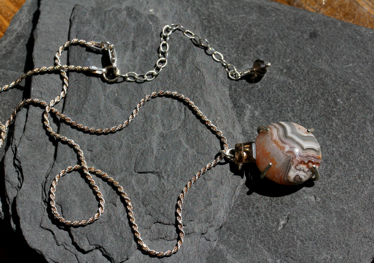 Crazy Lace Agate Smokey Quartz Necklace