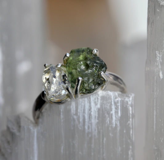Moldavite Pakimer Diamond Ring