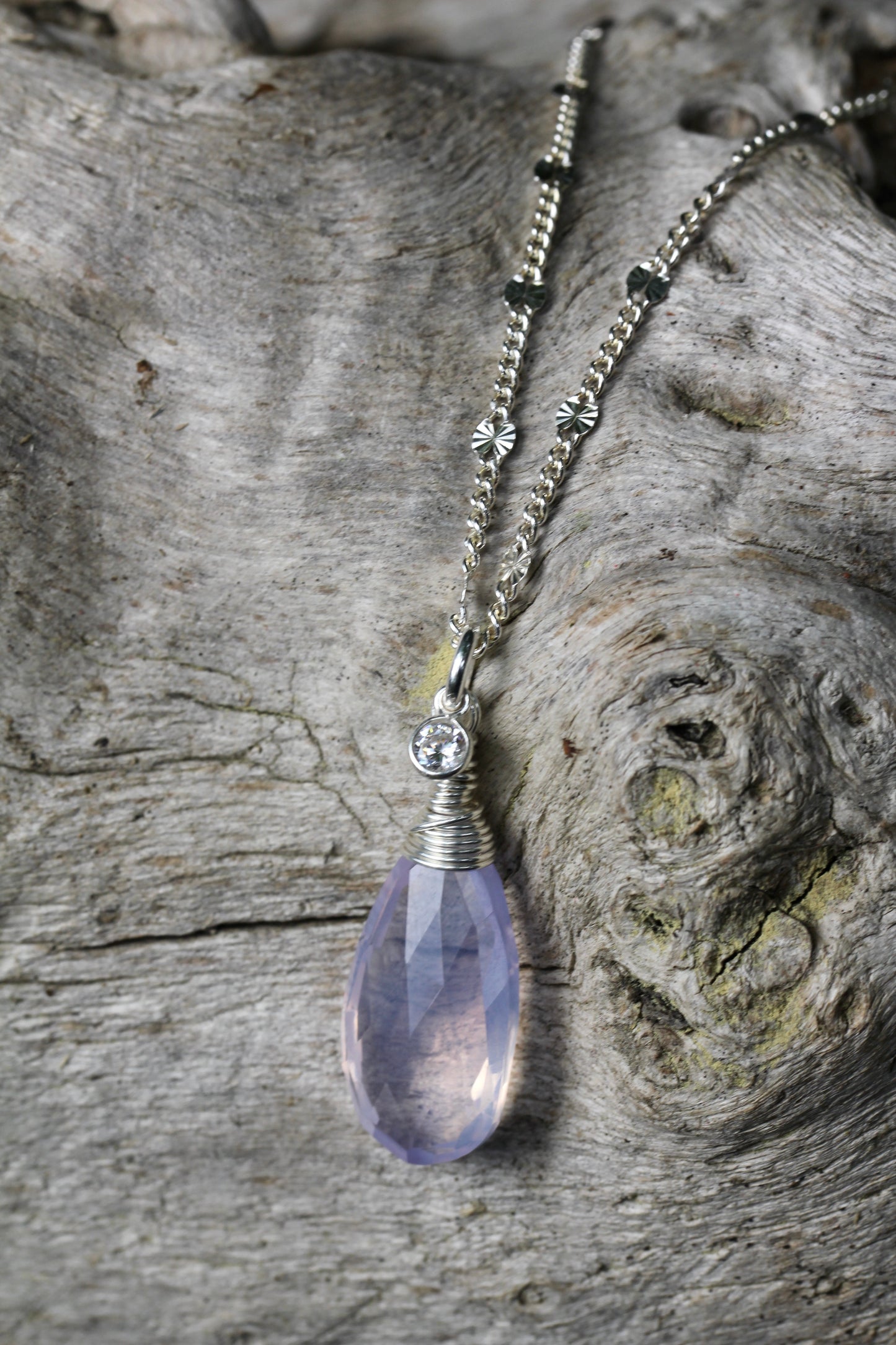 Lavender Quartz CZ Teardrop Necklace