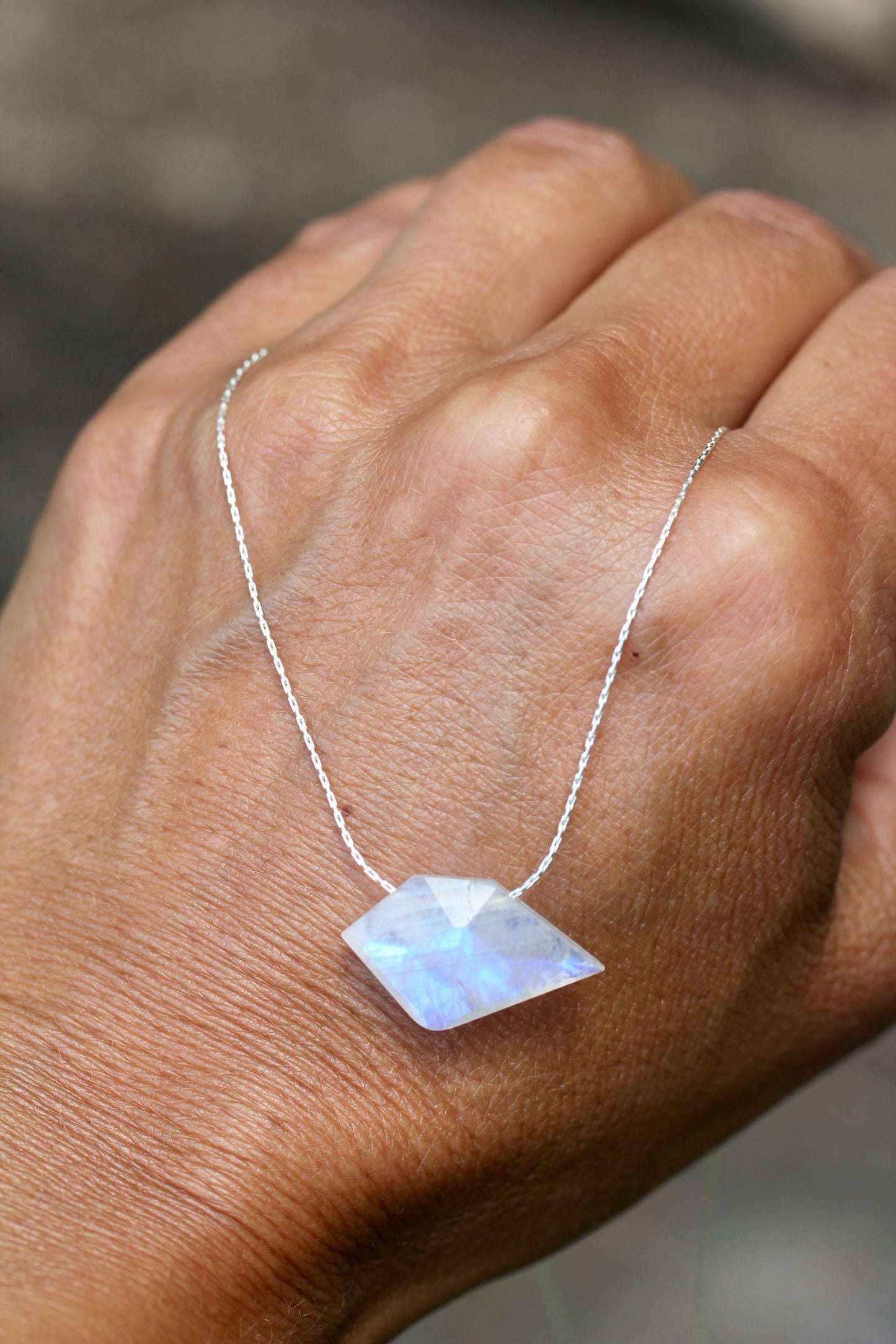 Rainbow Moonstone Sparrow Silver Necklace