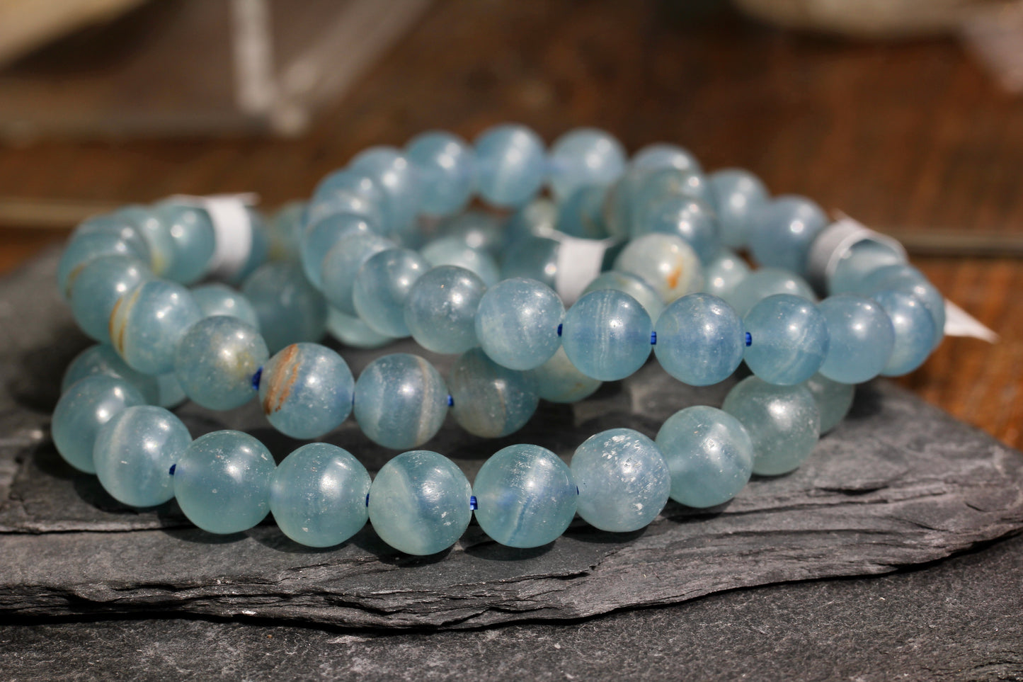 Blue Calcite Bead Stretch Bracelet