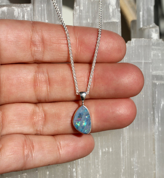 Boulder Opal Free Form Silver Necklace