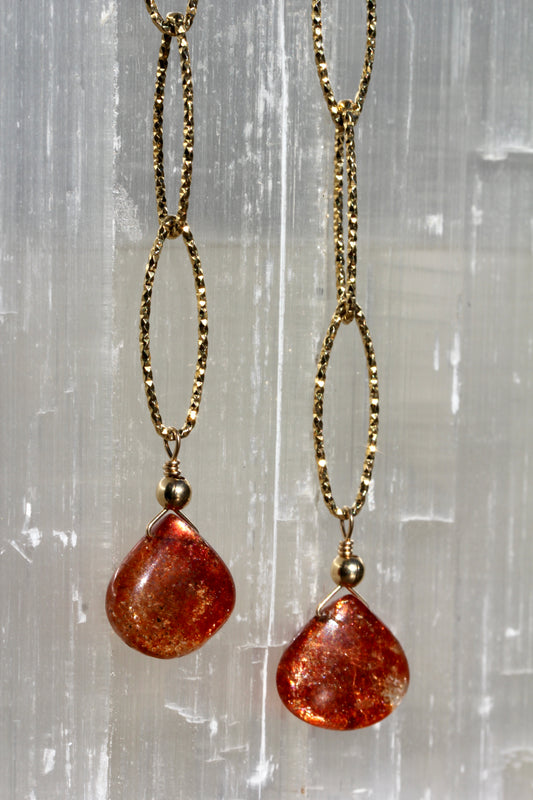 Sunstone Long Sparkle Chain Drop Earrings in Gold