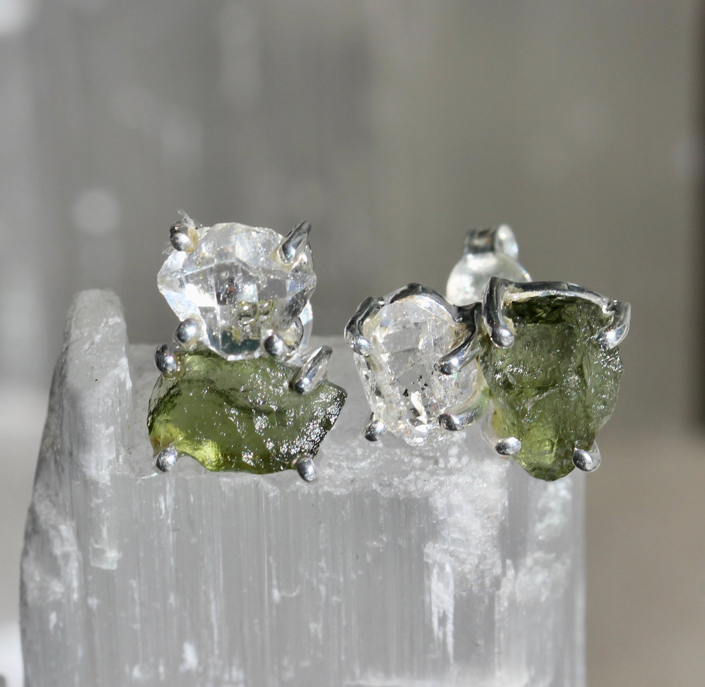 Moldavite Pakimer Diamond Studs