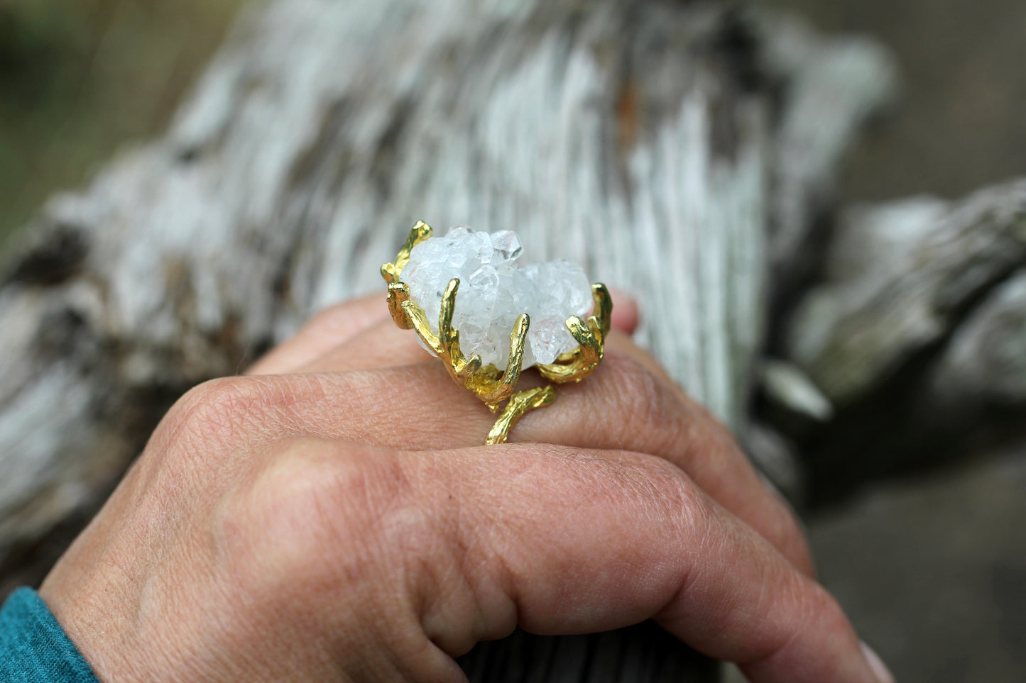 Apophyllite Crystal Branch Ring