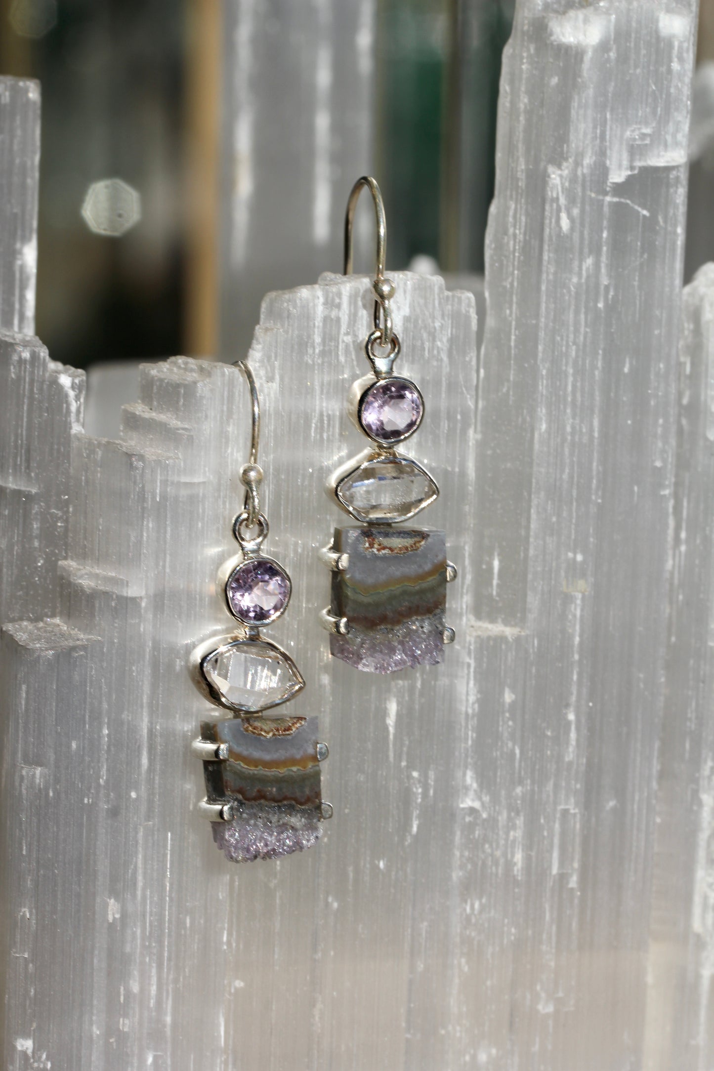 Amethyst Herkimer Diamond Earrings