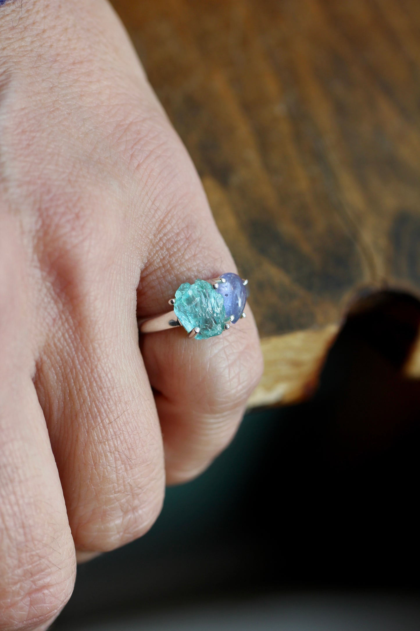 Raw Blue Apatite Tanzanite Ring