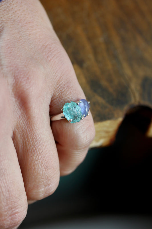 Raw Blue Apatite Tanzanite Ring